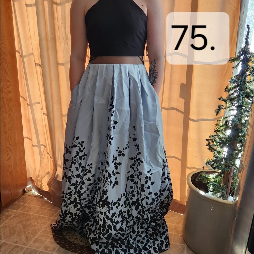 Windsor Black and Gray Leaf Pattern Halter Dress